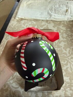 Holiday Candy Cane Black Glass Ornament with Red Ribbon - Coton Colors
